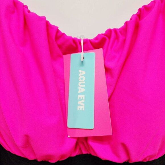 Pink & Black One-Piece Swimsuit Ruching & Adjustable Straps Aqua Eve Size XL - Picture 6 of 9